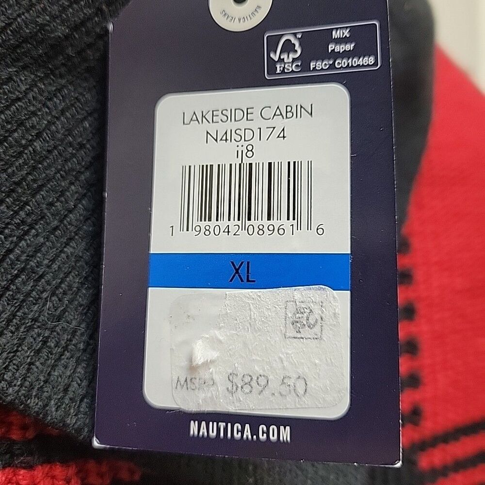 Nautica Jeans Women's Lakeside Cabin Knit Sweater XL Buffalo Check Red Black - Picture 5 of 8